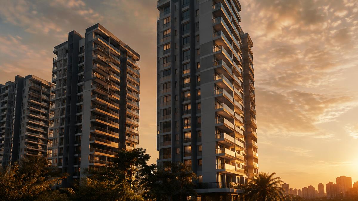 Edifícios residenciais ao pôr do sol